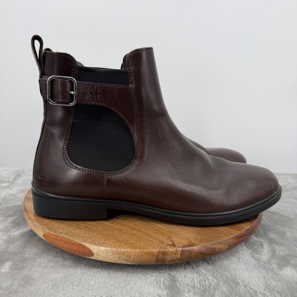 Ecco Boots Womens 10 Brown Leather Chelsea Ankle Dress Classic 15 Buckle